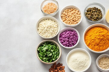 Collection of Healthy Food Ingredients in Bowls