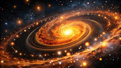 A fiery cosmic swirl, a breathtaking celestial spectacle of swirling gas and dust, illuminated by radiant stars in the vast expanse of space