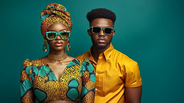 Stylish African Couple in Vibrant Ankara Print and Sunglasses