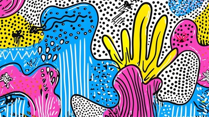 Colorful Abstract Shapes with Bright Patterns and Dots in a Fun Design