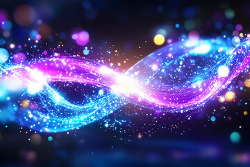 Intense quantum swirl of neon colors with dynamic particles, showcasing the interplay of energy and light in the quantum world, creating a complex visual pattern