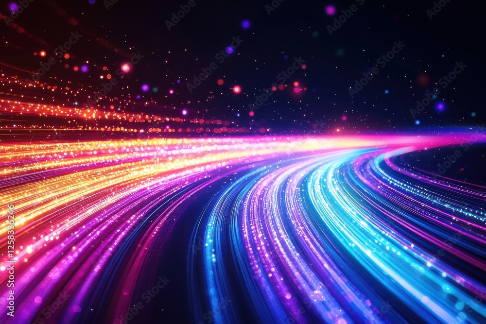 Poster abstract background of colorful light streaks forming a dynamic and futuristic pattern, with a sense