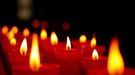 Rote Kerzen brennend in der Nacht, Advent und Weihnachten