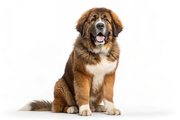 Adorable Tibetan Mastiff Dog Sitting and Smiling Isolated On a White Background