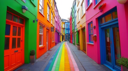 Naklejka premium Panoramic rainbow colors collection of doors in Dublin, Ireland