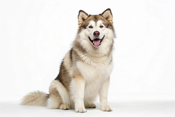 Adorable Alaskan Malamute Dog Sitting and Smiling Isolated On a White Background