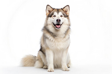 Adorable Alaskan Malamute Dog Sitting and Smiling Isolated On a White Background
