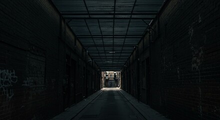 Obraz premium La imagen muestra un callejón o una calle larga y estrecha con un tejado metálico que la cubre
