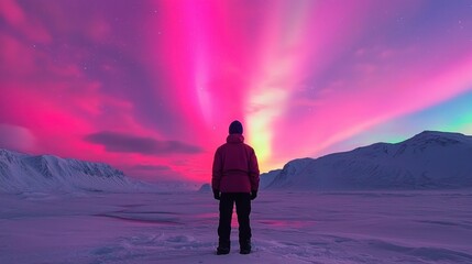 Obraz premium Breathtaking Northern Lights Display Over Snowy Landscape at Night