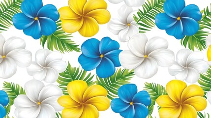 Fototapeta premium Colorful Floral Pattern of Tropical Flowers and Green Foliage