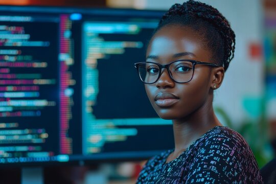 African American Programmer Woman Coding