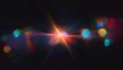 Blurred bokeh crash crystal flare diamond prism texture, vintage camera glare. Effect Template for social media background illustration. Dark black background.