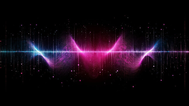 abstract background with  purple lights , Digital vibration and sound wave , black background