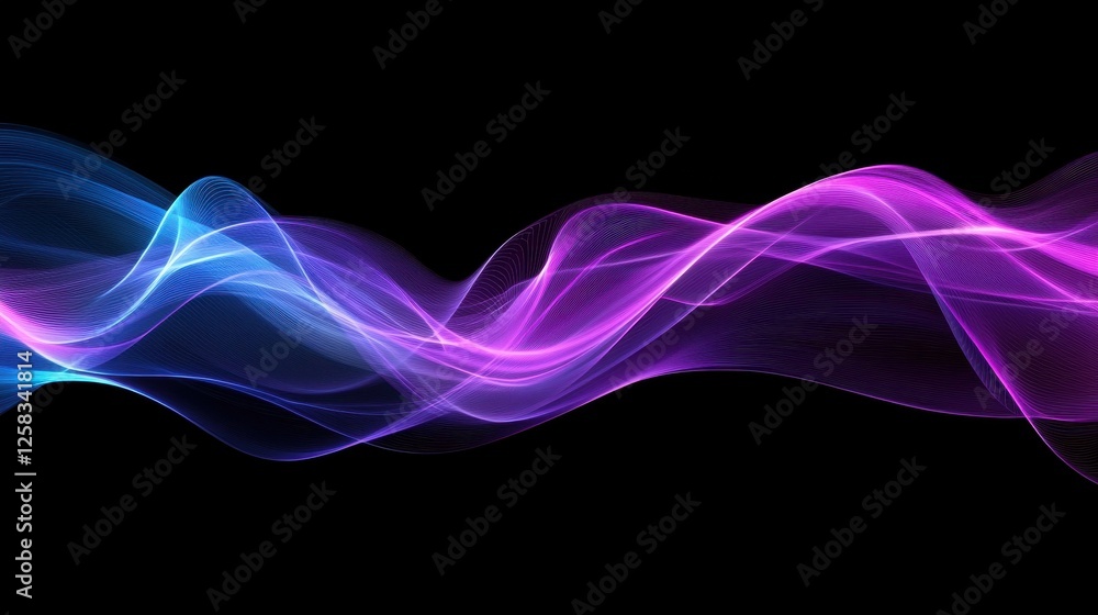 Poster abstract gradient ribbon waves flowing on dark background