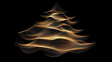 Abstract Gold Lines Christmas Tree Against Black Background