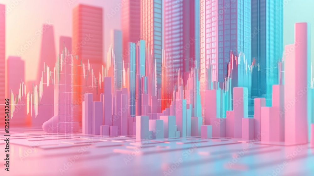 Aufkleber a vibrant digital skyline with colorful bars representing data trends, symbolizing growth and analyt