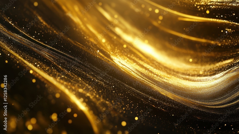 Poster abstract glimmering golden wave lines with sparkling particles design