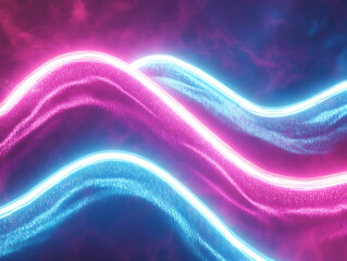 Obraz premium Abstract neon wave background with glowing blue and pink curves, futuristic and dynamic, ultra-realistic