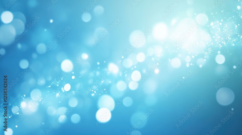 Poster a serene and calming abstract background featuring soft blue tones and sparkling light elements, per