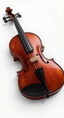 Fototapeta premium Elegant Wooden Violin on White Background