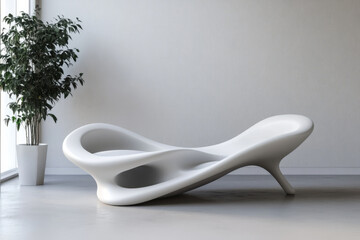 soft organic shape in white, gently undulating in space, creating a minimalist aesthetic with smooth curves and a soothing presence.