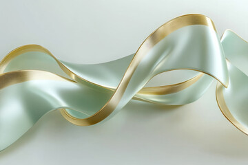 Obraz premium spiraling ribbon of light green and gold interwoven in a continuous, smooth motion, with subtle lighting creating depth and movement.
