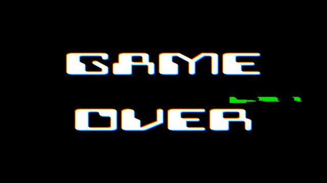 Game Over title animated in retro style with slight glitches