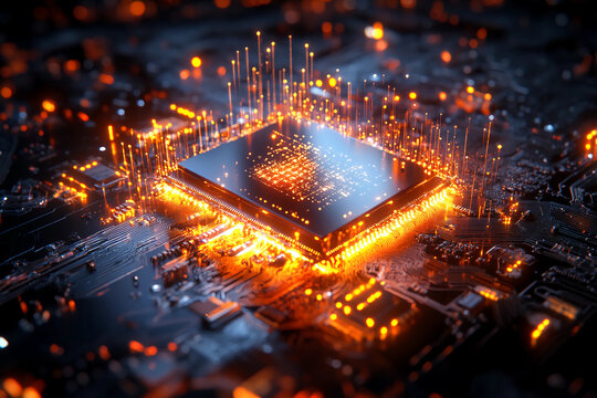 Quantum Chip Conceptual Illustration with Mathematical Equations Depicting Quantum Computing Problem-Solving Capabilities