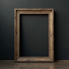 Rustic Weathered Wooden Frame on Black Wall – Aged Dark Wood Textured Design