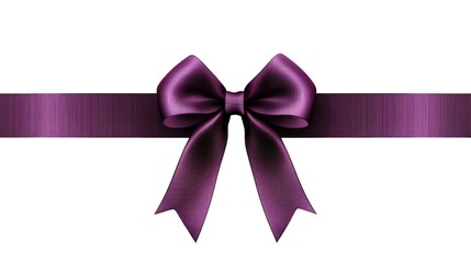 Purple bow decorating a satin ribbon on transparent background