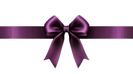 Purple bow decorating a satin ribbon on transparent background