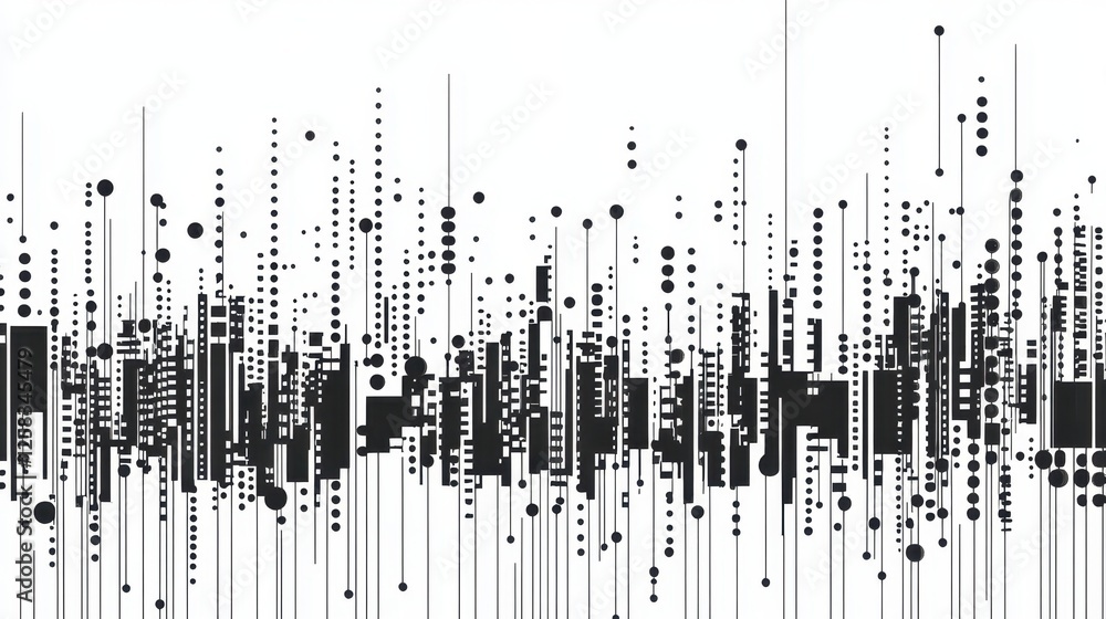 Poster abstract metropolis structure concept in monochrome dotscape style