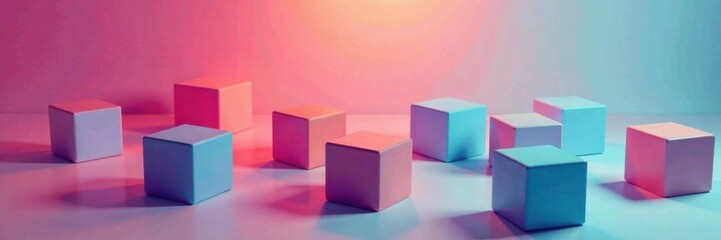 Fototapeta premium Individual cube boxes scattered across a monochromatic background , clean design, modern style, simple decor ideas