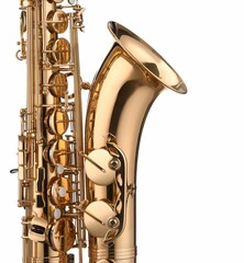 Jazz. One beautiful saxophone isolated on white