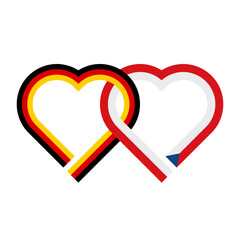 heart shaped ribbon of germany and czech republic flags intertwined. vector illustration isolated on white background