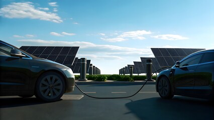 Solar powered electric cars charging at a futurist