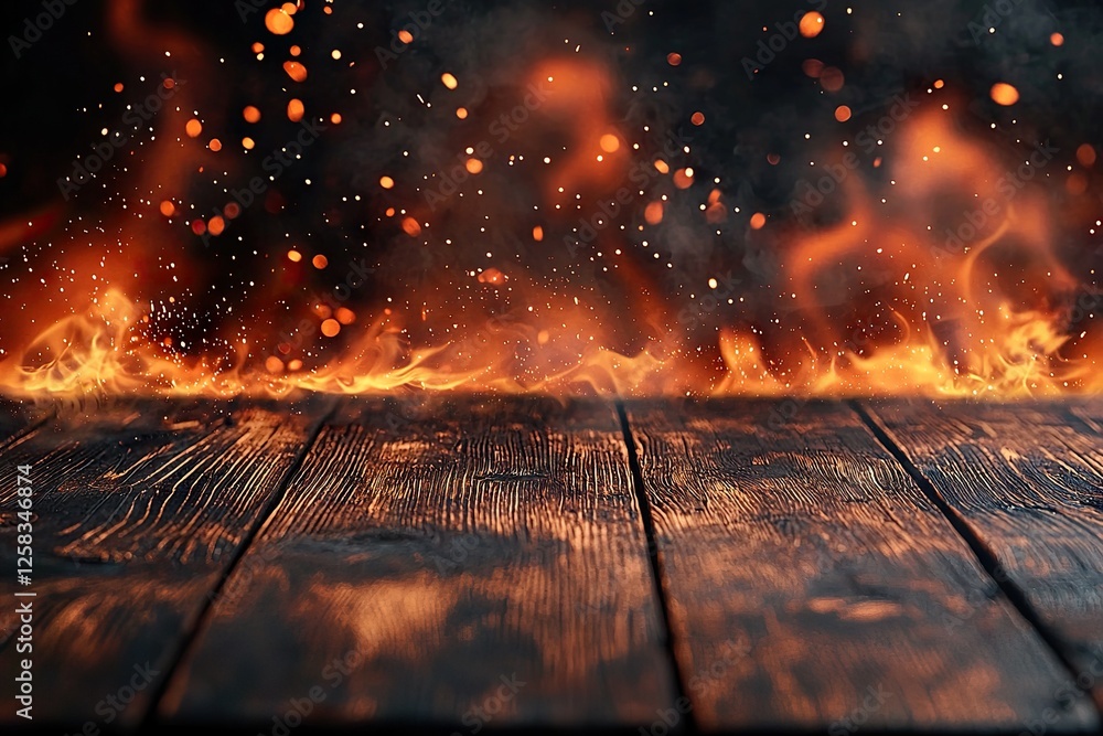 Poster dynamic fire eruption dark background high-resolution image warm colors close-up view energy and pow