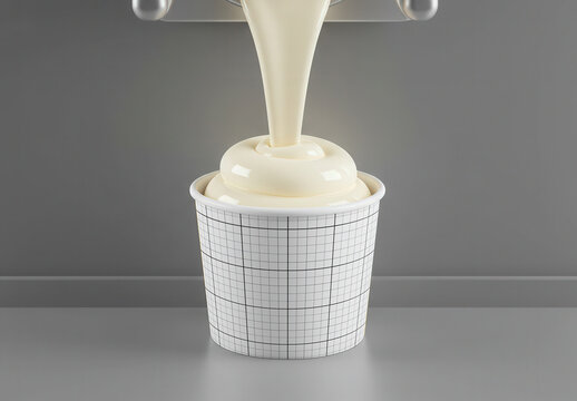 Disposable Cup being Fillled with Ice Cream Machine Mockup