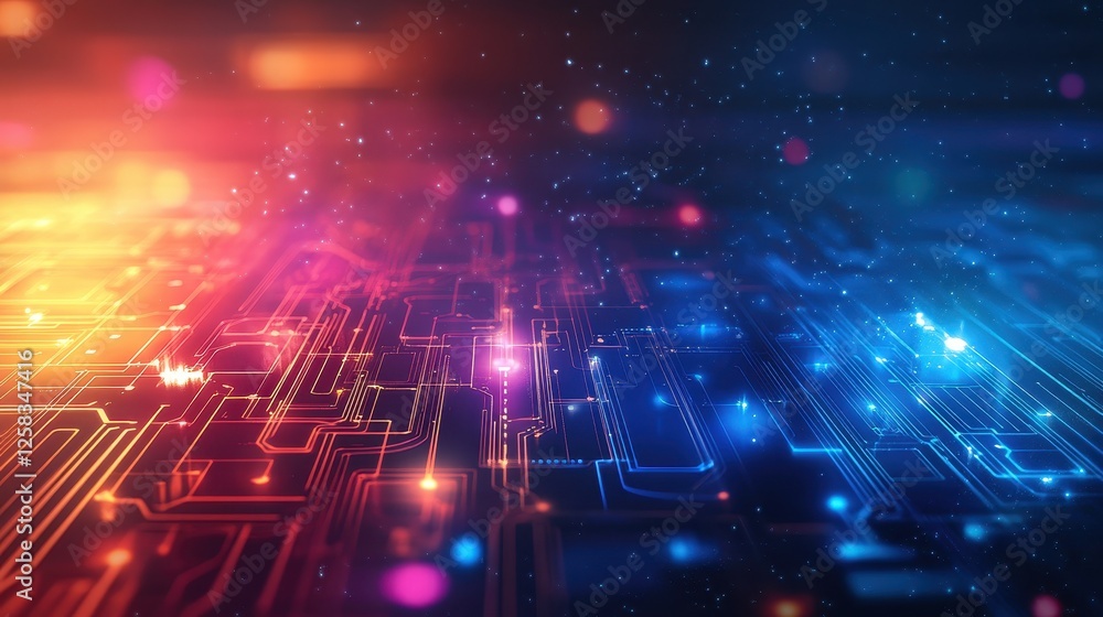 Poster abstract neural pathways, illuminating digital intelligence network