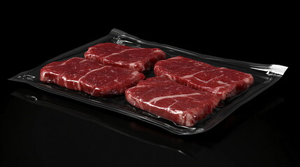 Fototapeta premium vacuum-packed raw meat on a black background