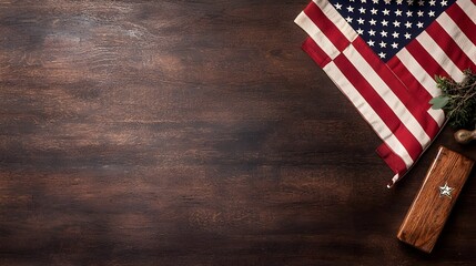 Obraz premium Vintage American Flag on Dark Wooden Background
