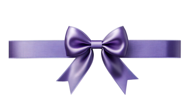 Purple bow and ribbon on transparent background decorating a gift