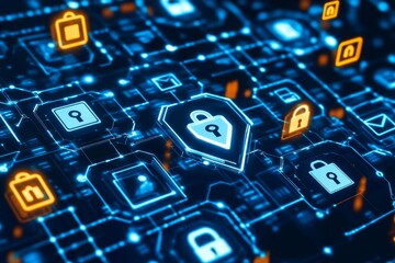 Cybersecurity Network: Digital Padlock and Data Protection