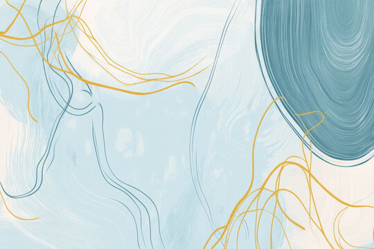 Abstract hand-drawn illustration of swirling lines and shapes in light blue and gold, creating an emotional and personal touch in a minimalist style.