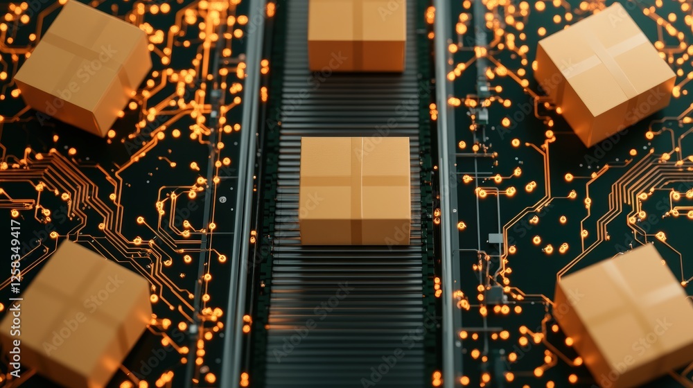 Aufkleber closeup of a computer chip with cardboard boxes stacked on top in a seamless arrangement