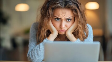Unhappy Sad Developer Programmer Woman In Stress Coding Software On Computer