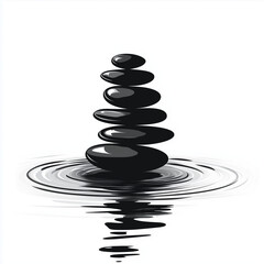 stacked zen stones on water, on white background