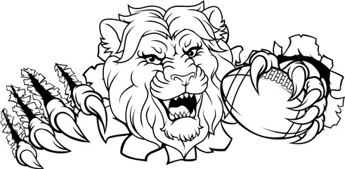 A lion American football sports team cartoon animal mascot