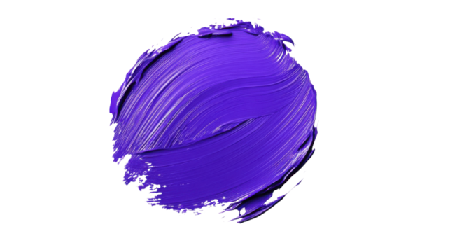Purple paint stroke on transparent background creating dynamic round shape