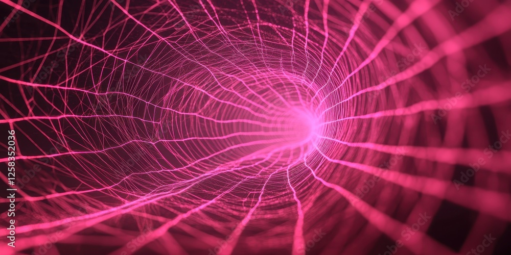 Poster abstract tunnel illusion created with luminous pink network lines